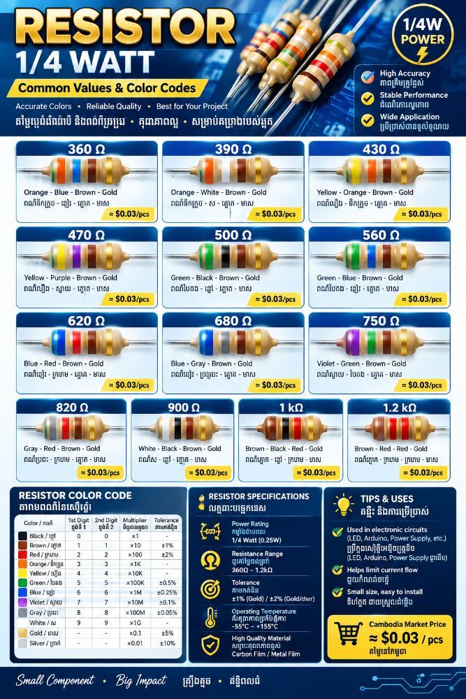 1/4 WATT RESISTOR 360R - 1.2k