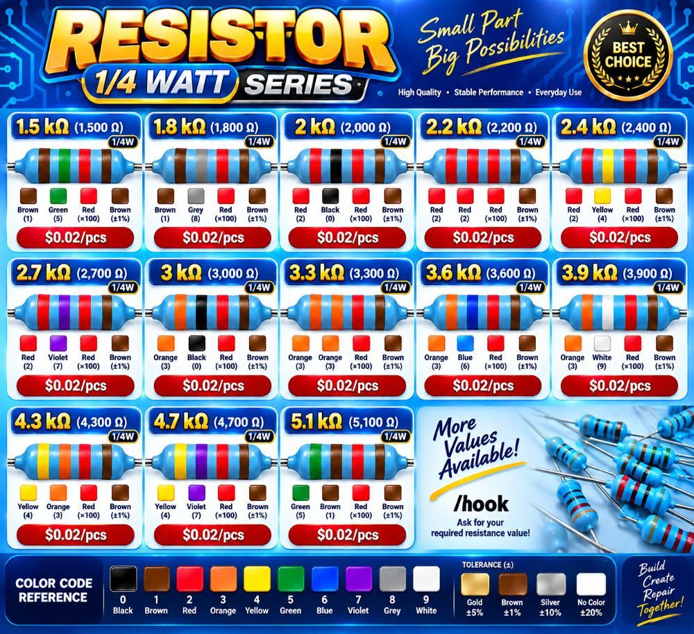 1/4 WATT RESISTOR 1.5k - 5.1k